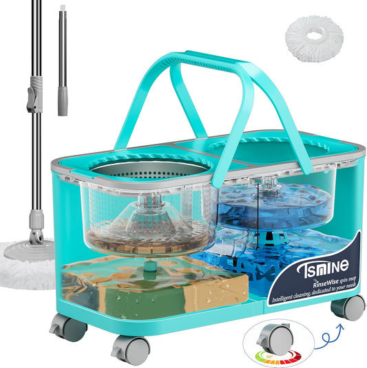 2026 Upgraded Easy-Use Spin Mop for Cleaner, Clean & Dirty Water Separation Mop Bucket for Pet & Family Homes,360° Swivel Wheels, Safe for Hardwood & Tile, Adjustable Handle,6 Reusable Mop Heads