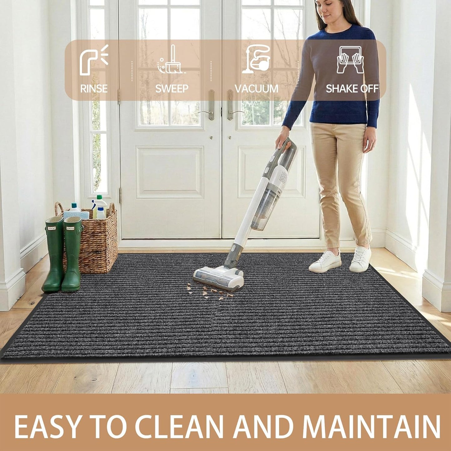 100pointONE Durable Front Door Mat, Heavy Duty Indoor Outdoor Doormat, 48” x 36” Low Profile Outdoor Mats for Home Entrance, Stain and Fade Resistant Shoe Scraper Mat, Ideal for High Traffic Area