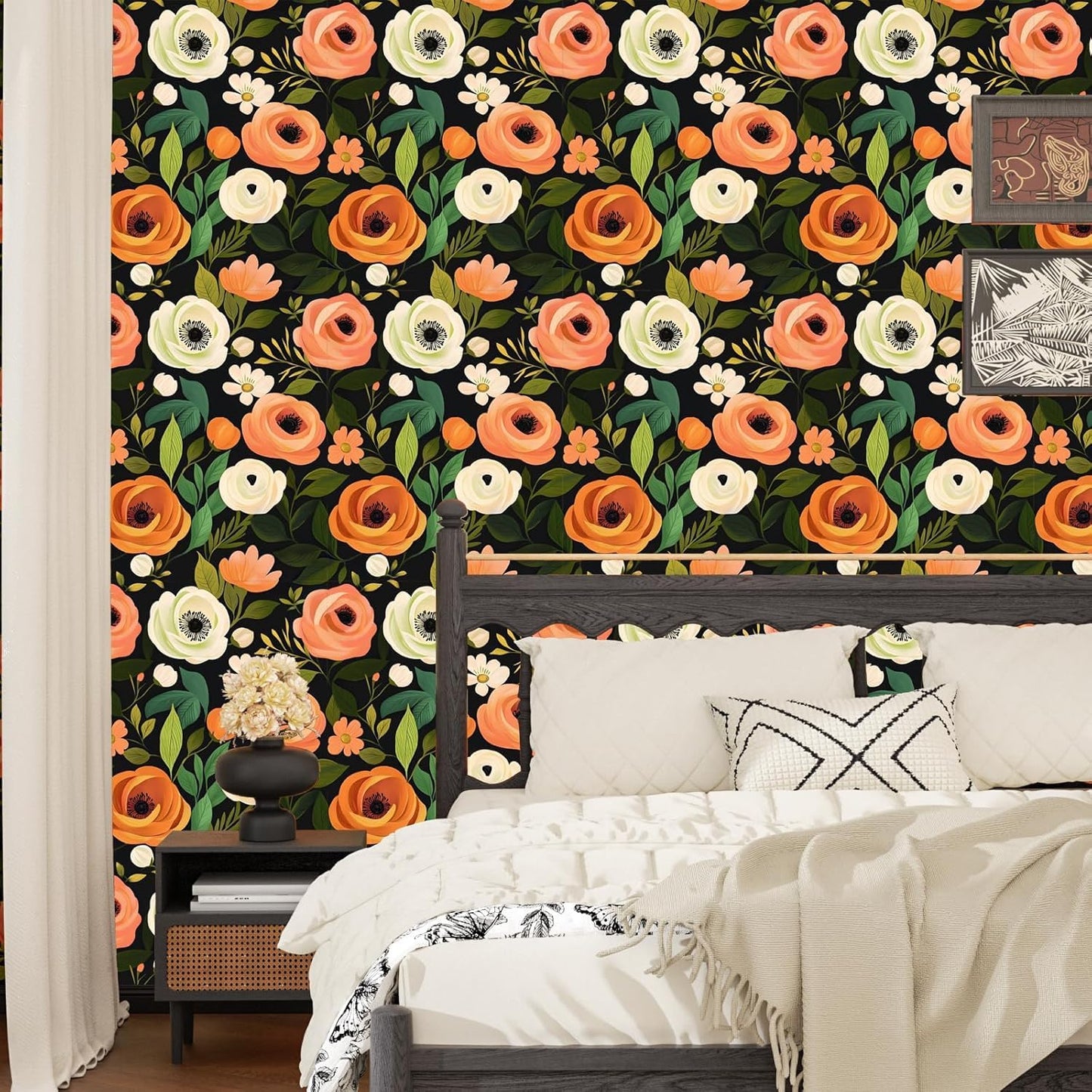 Danodoi Yellow Floral Wallpaper Peel and Stick Vinyl Wallpaper Stick and Peel Colorful Contact Paper for Cabinets Waterproof Self Adhesive Wall Paper for Kitchen Countertop Wall 17.5" x 118"