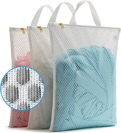 Tenrai Laundry Bag Mesh Wash Bag，Use YKK Zipper，Tote Bag Bathroom Hanging, Bra Fine Mesh Wash Bag for Underwear 3 Bags（3L Cellular Mesh）