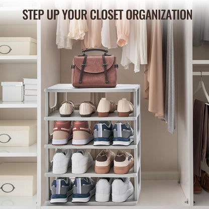 TRZZ 5-Tier Small Shoe Rack, Vertical Narrow Stackable Organizer with Removable Partition, Efficient Shoe Storage for Closet, Entryway, and Small Spaces (Black) | Removable Partition, Vertical Efficient Shoe Storage, for Closet, Entryway, Small Spaces