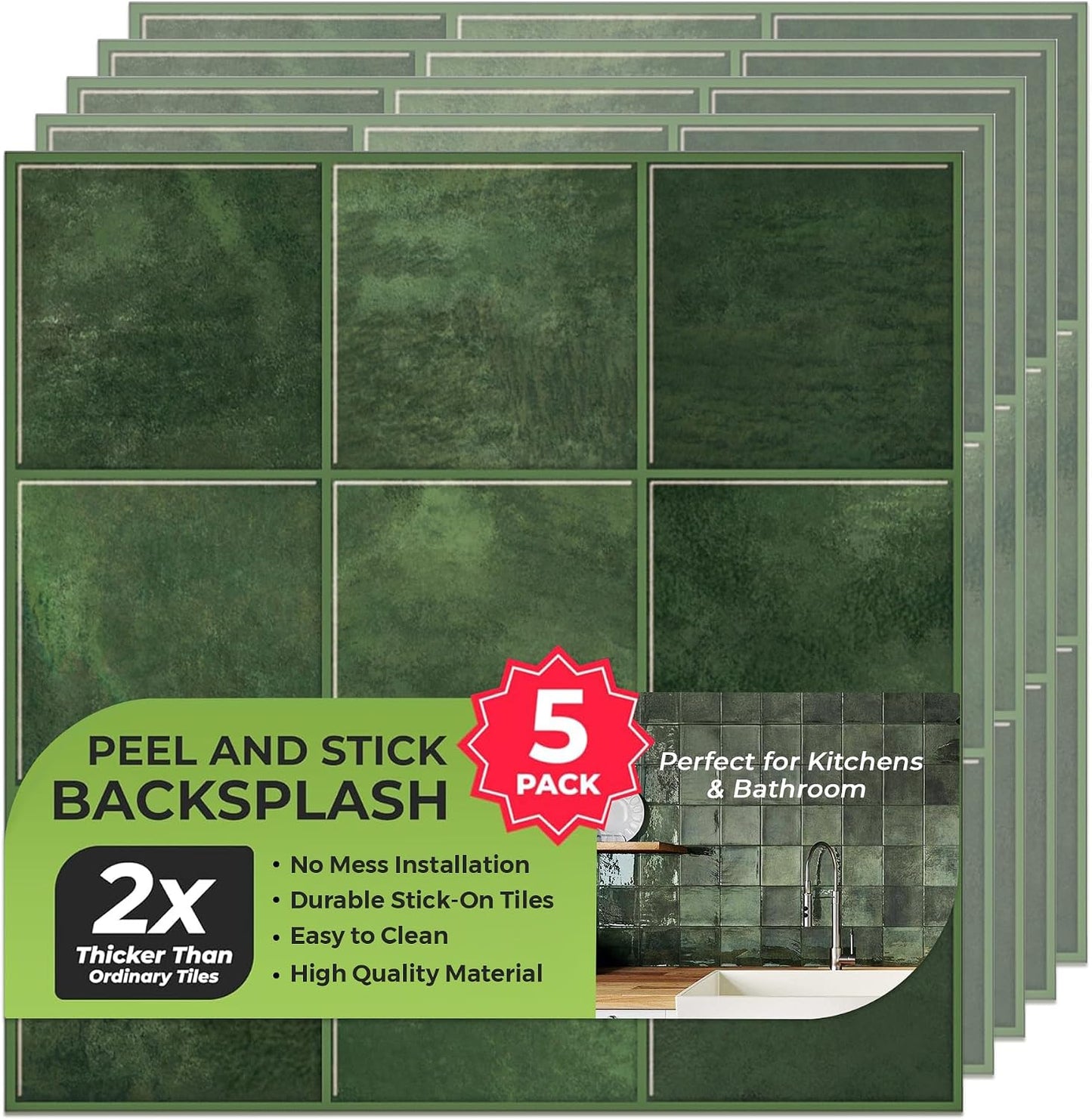 Peel and Stick Subway Backsplash Tiles, 5 Pack, 12 x 12 in, Almond | extra thick 3D wall panels, heat and water resistant wall panels, easy DIY kitchen, bathroom, laundry, fireplace wall décor