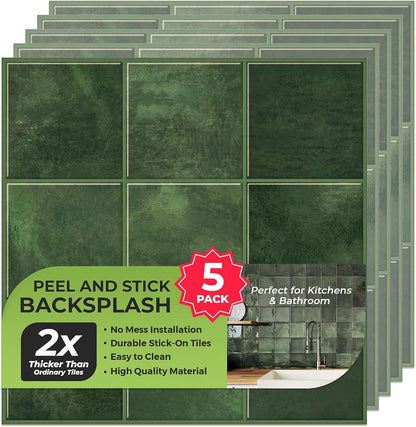 Peel and Stick Subway Backsplash Tiles, 5 Pack, 12 x 12 in, Almond | extra thick 3D wall panels, heat and water resistant wall panels, easy DIY kitchen, bathroom, laundry, fireplace wall décor