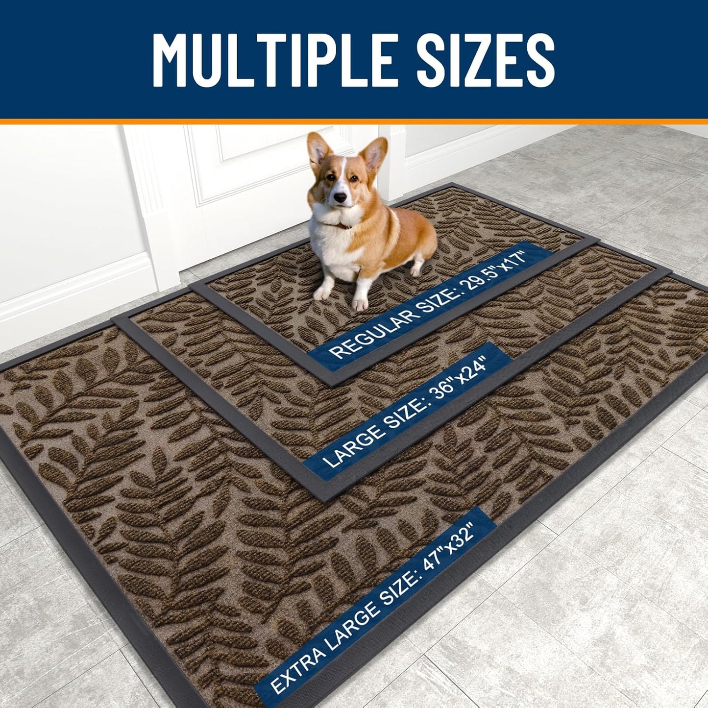 OLANLY Front Door Mat Outside Entrance 29.5x17, Absorbent, Heavy Duty Sturdy Natural Rubber Doormat Indoor Outdoor, Stain and Fade Resistant, Non-Slip Backing Low Profile Floor Mat for Entryway, Grey