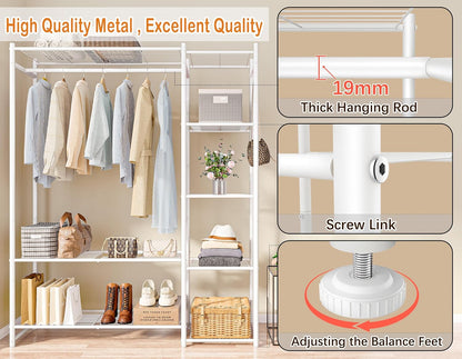 Wardrobe Closet,Portable Clothes Rack with 4 Tiers Shelves,Freestanding Closet Organizers and Storage System with Hanging Rods,Steel Clothing Rack Suitable for Cloakrooms,Bedrooms,Entrances,etc.Black