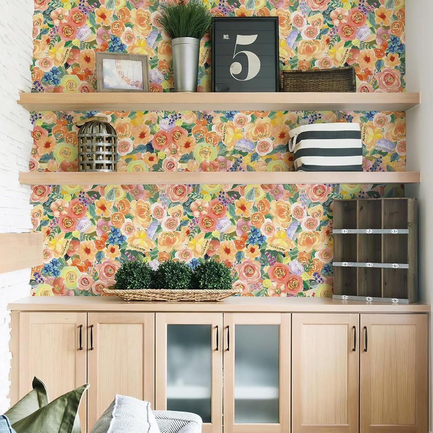 Simon&Siff Floral Peel and Stick Wallpaper 17.3"x80" Pink Watercolor Flowers Wall Murals Removable Wall Paper for Bedroom Bathroom Cabinet Renter Friendly