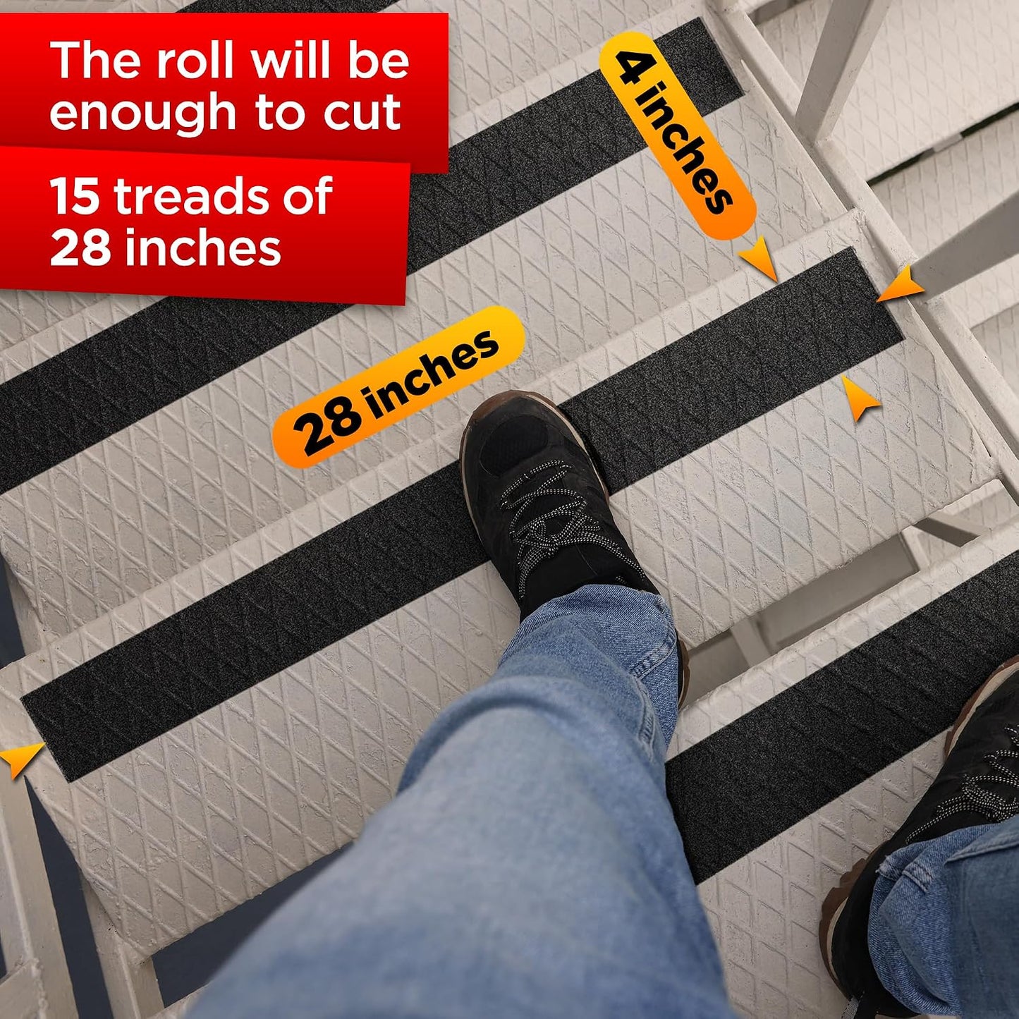 Grip Tape - Heavy Duty Anti Slip Tape for Stairs Outdoor/Indoor Waterproof 4Inch x 35Ft Safety Non Skid Roll for Stair Steps Ramp Traction Tread Staircases Grips Adhesive Non Slip Strips Walk Black