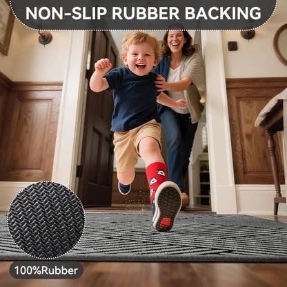 Door Mat Indoor Outside Entrance 17"x30", Low-Profile Non Slip Outdoor Inside Doormat Entryway Mat, Dirt Resistant Absorbent Front Porch Welcome Entry Mats, Washable Easy Clean, Brown