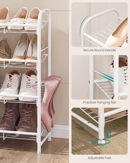 SONGMICS Stackable Shoe Rack, 4 Tier Metal Shoes Rack Storage Shelf, Holds up to 16 Pairs Shoes, Adjustable Slanted Shelves Shoe Tower Organizer for Closet Entryway Small Spaces, Black