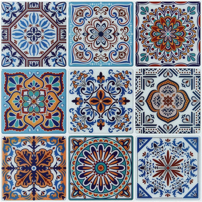 LONGKING Peel and Stick Backsplash Tile Stickers, Colorful Talavera Mexican Tile, Stick on Wall Tiles (10 Sheets)
