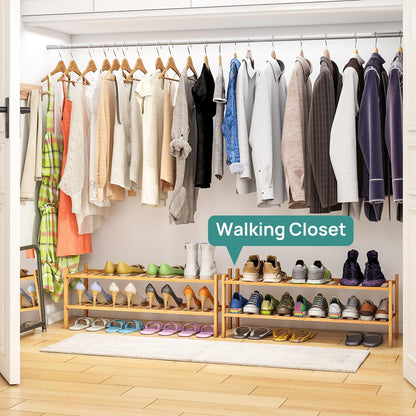 viewcare 3-Tier Black Bamboo Shoe Rack for Entryway, Stackable | Foldable | Natural, Shoe Shelf Storage Organizer for Hallway Closet, Free Standing Shoe Racks for Indoor Outdoor