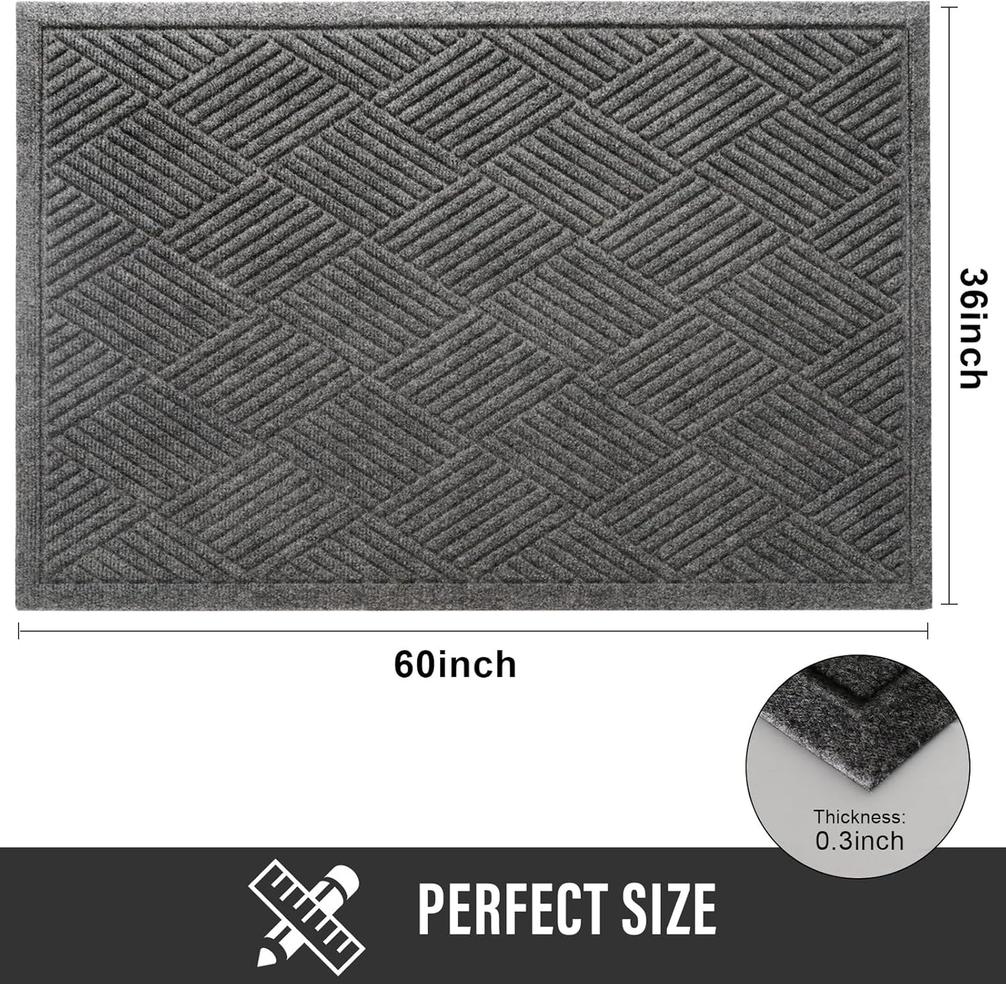 HIYARD Sturdy Front Door Mat, Absorbent Muddy Dirt Resist Welcome Door Mats Outdoor Indoor, Stain and Fade Resistant, Non-Slip Rubber Backing Low Profile Doormat for Entryway, 30×17, Beige