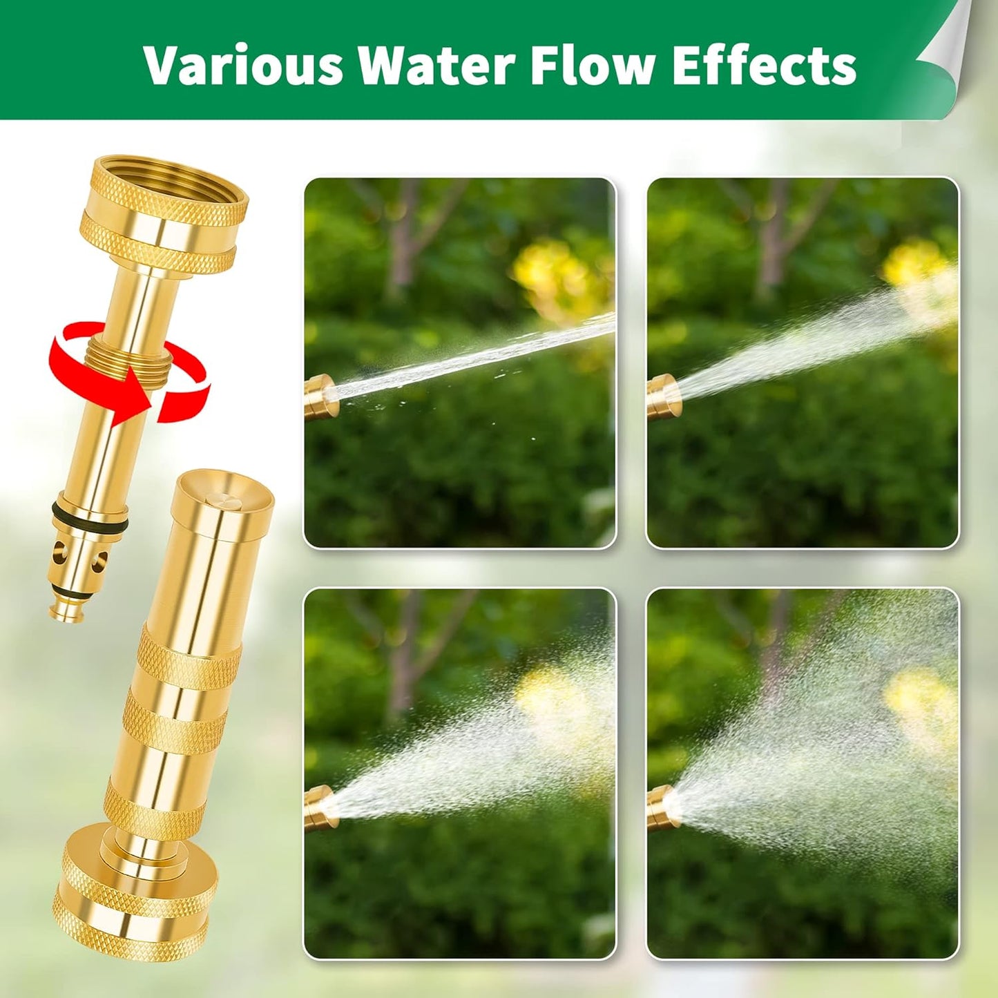 AUTOMAN Brass Hose Nozzle - High Pressure Jet Nozzle 4 Count (2 Set), Heavy Duty Water Hose Sprayer Sweeper with Hose Shutoff Valve, 3/4” GHT Nozzles for Garden Hose, Car Wash, Extra 10 Rubber Washers