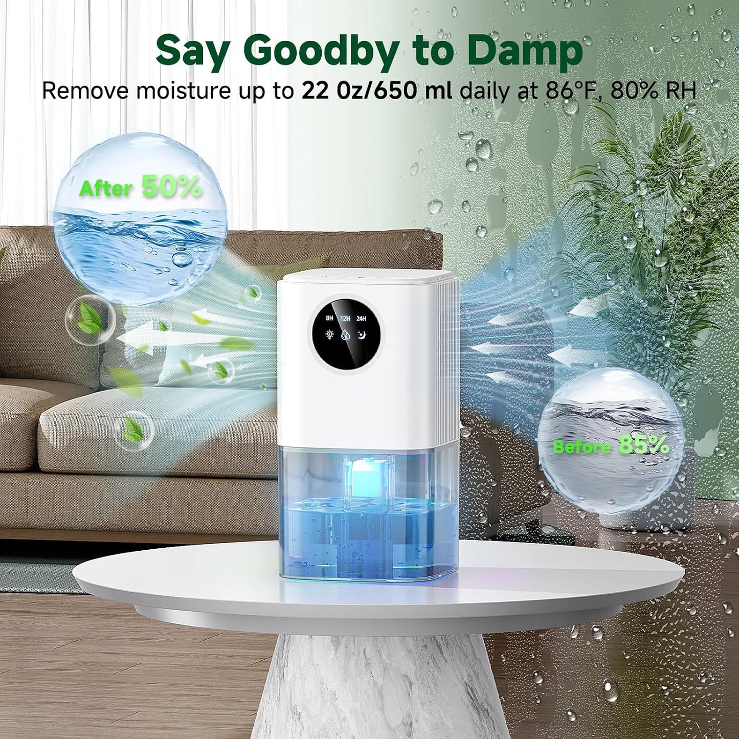 Dehumidifier, 60 OZ Water Tank Dehumidifiers for Bathroom Bedroom with Auto Shut Off & Defrost Timer Sleep Mode and 7 Colors LED Light, Quiet Small Dehumidifiers for Home Room Closet RV (White)