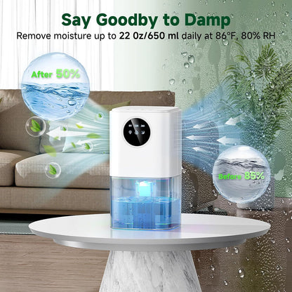 Dehumidifier, 60 OZ Water Tank Dehumidifiers for Bathroom Bedroom with Auto Shut Off & Defrost Timer Sleep Mode and 7 Colors LED Light, Quiet Small Dehumidifiers for Home Room Closet RV (White)