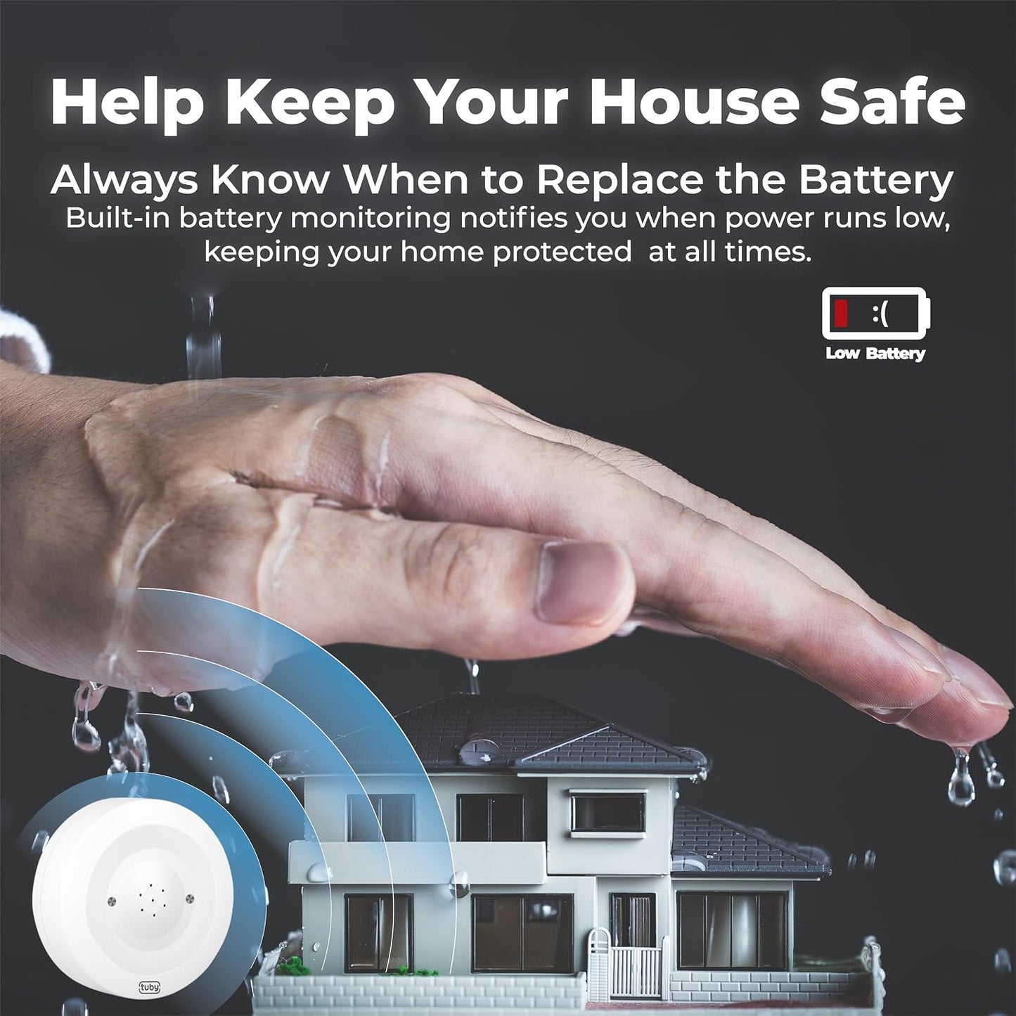 TUBY WiFi Water Leak Detector – No Hub Required, Easy Installation Smart Sensor for Home, Basement, Kitchen, Bathroom – Moisture Sensor, Wireless, IP55 80dB Alarm Flood Sensors
