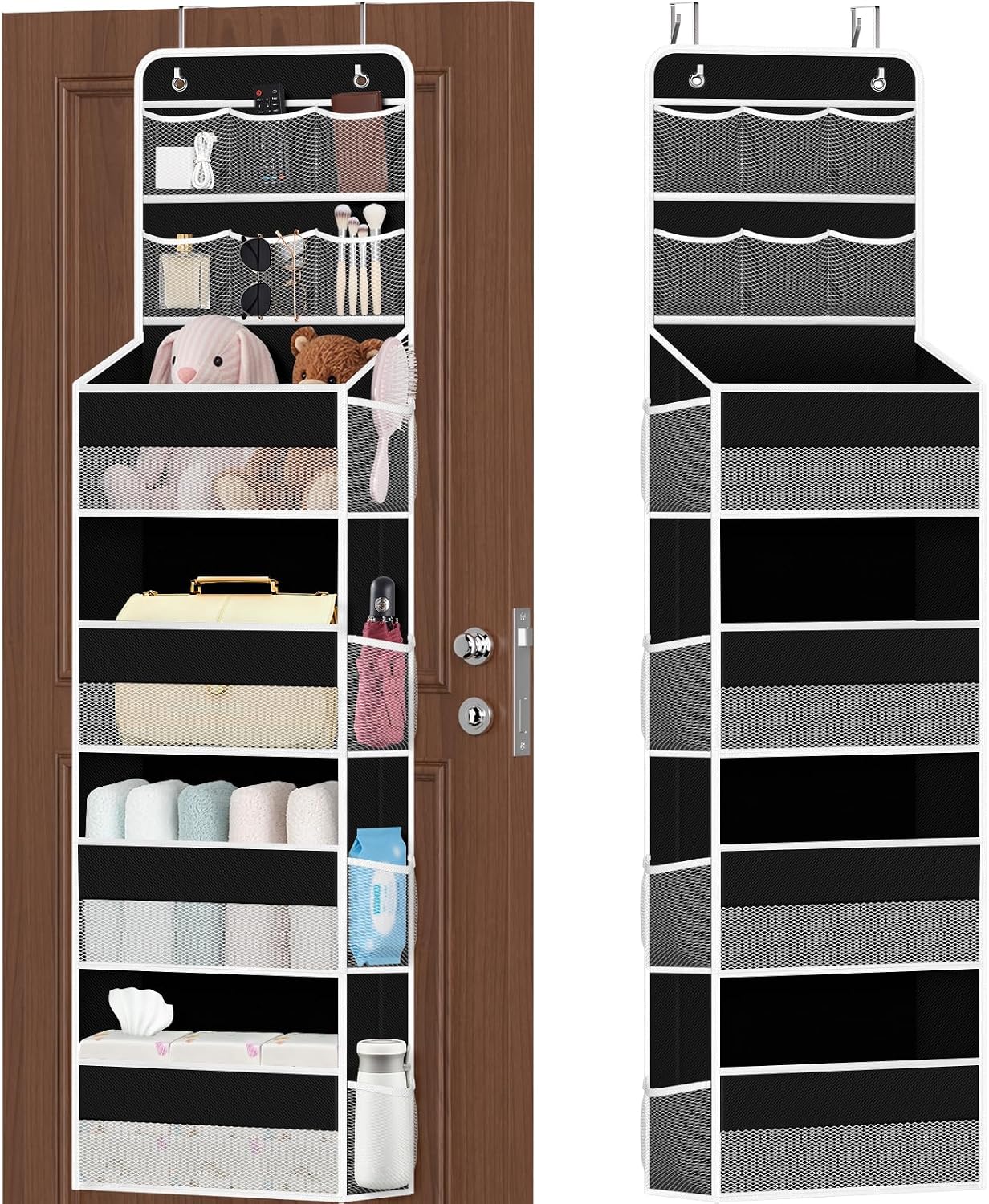 SpaceHacks 5-Tier Over the Door Organizer with Mesh Pockets, Baby Nursery Storage for Closet, Bathroom and Bedroom, Adjustable Hanging Closet Organizer for Cosmetics, Books and Essentials (Dark Grey)