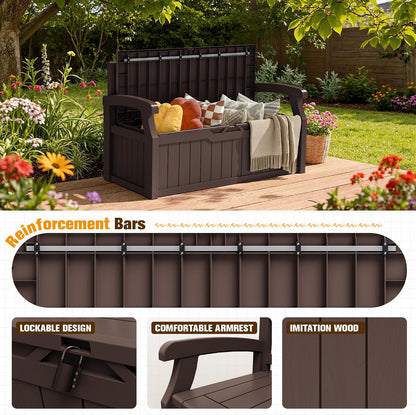 JUMMICO 80 Gallon Resin Outdoor Storage Bench, Large Deck Box with Armrest, Lockable&Waterproof for Garden, Home, Patio, Pools (Black, 80 Gallon)