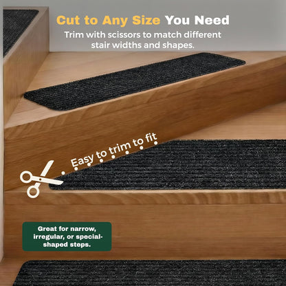 MBIGM 8" X 30" (15 in Pack) Nonslip Carpet Stair Treads Non-Skid Safety Rug Slip Resistant Indoor Runner for Kids Elders & Pets with Reusable Adhesive - Brown - Non Slip Stair Treads Indoor