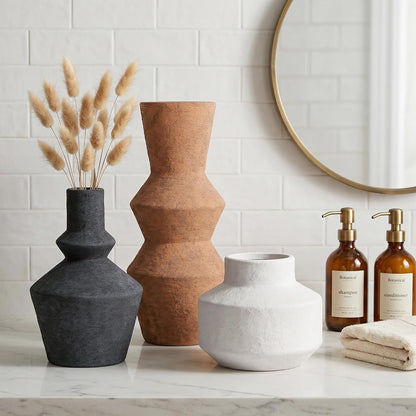 DREAMLOOM Ceramic Vase Set of 3, Modern Rustic Flower Vases for Pampas Grass, Dried & Fresh Flowers, Farmhouse Home Decor Vase for Living Room Bedroom Kitchen Shelf Centerpiece, Classic