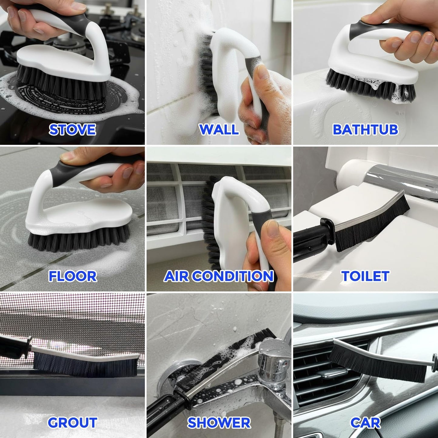 Scrub Brush - 6 Pack, Scrub Brushes for Cleaning, Heavy-Duty Scrub Brush, Stiff Bristles Cleaning Brush, for Kitchen, Bathtub, Floor and Wall Surfaces, Grey