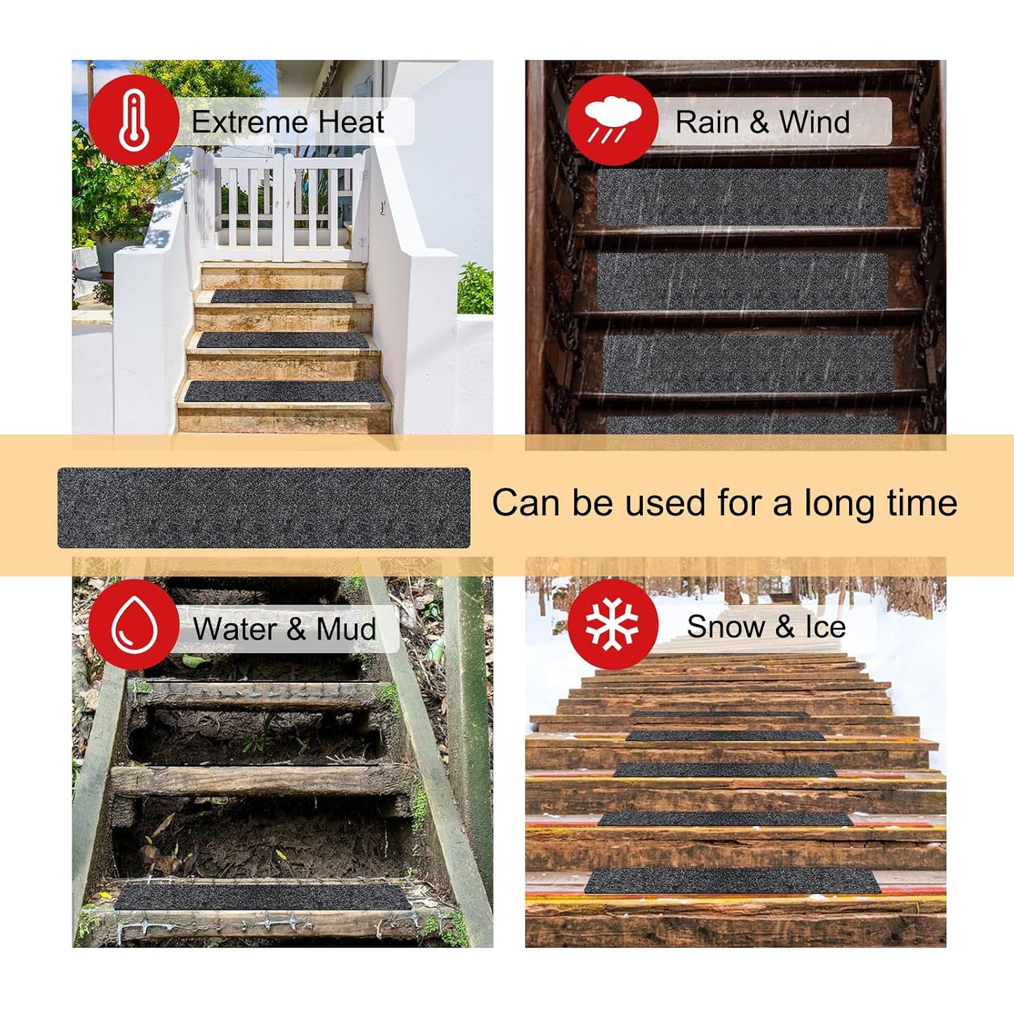 10 Pack Non-Slip Stair Treads for Wooden Steps, 6''x30'' Stair Carpet Treads Outdoor, Peel and Stick Stair Treads, Indoor Stair Runner Mats for Kids Elders & Pets with Reusable Adhesive