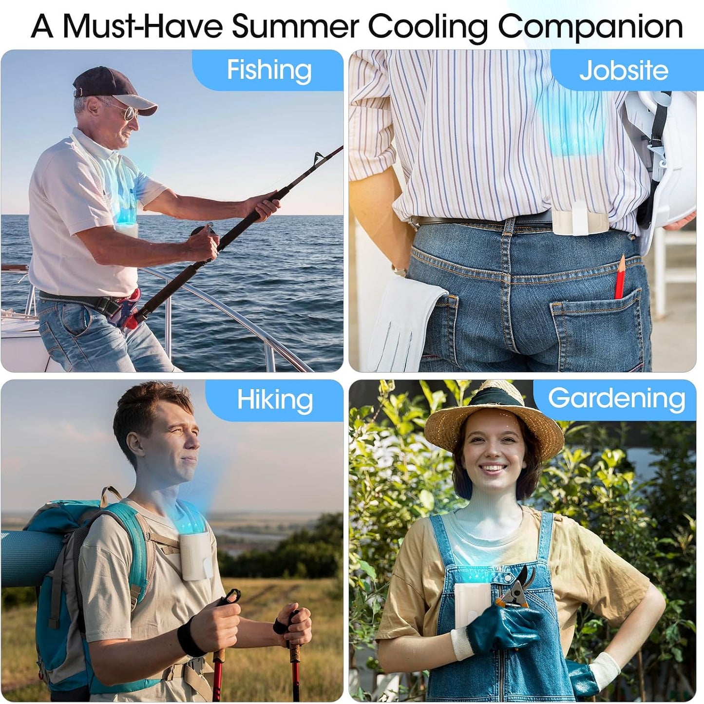 Heelkl 2026 AI Portable Fan Rechargeable, 4-Speed Strong Airflow, Personal Waist Fan with up to 25H of Working Time, Hands-Free Hanging Neck Fan, Wearable Belt Fan for Camping, Outdoor, Jobsite