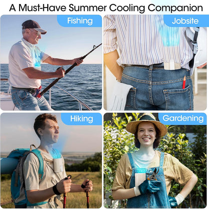 Heelkl 2026 AI Portable Fan Rechargeable, 4-Speed Strong Airflow, Personal Waist Fan with up to 25H of Working Time, Hands-Free Hanging Neck Fan, Wearable Belt Fan for Camping, Outdoor, Jobsite