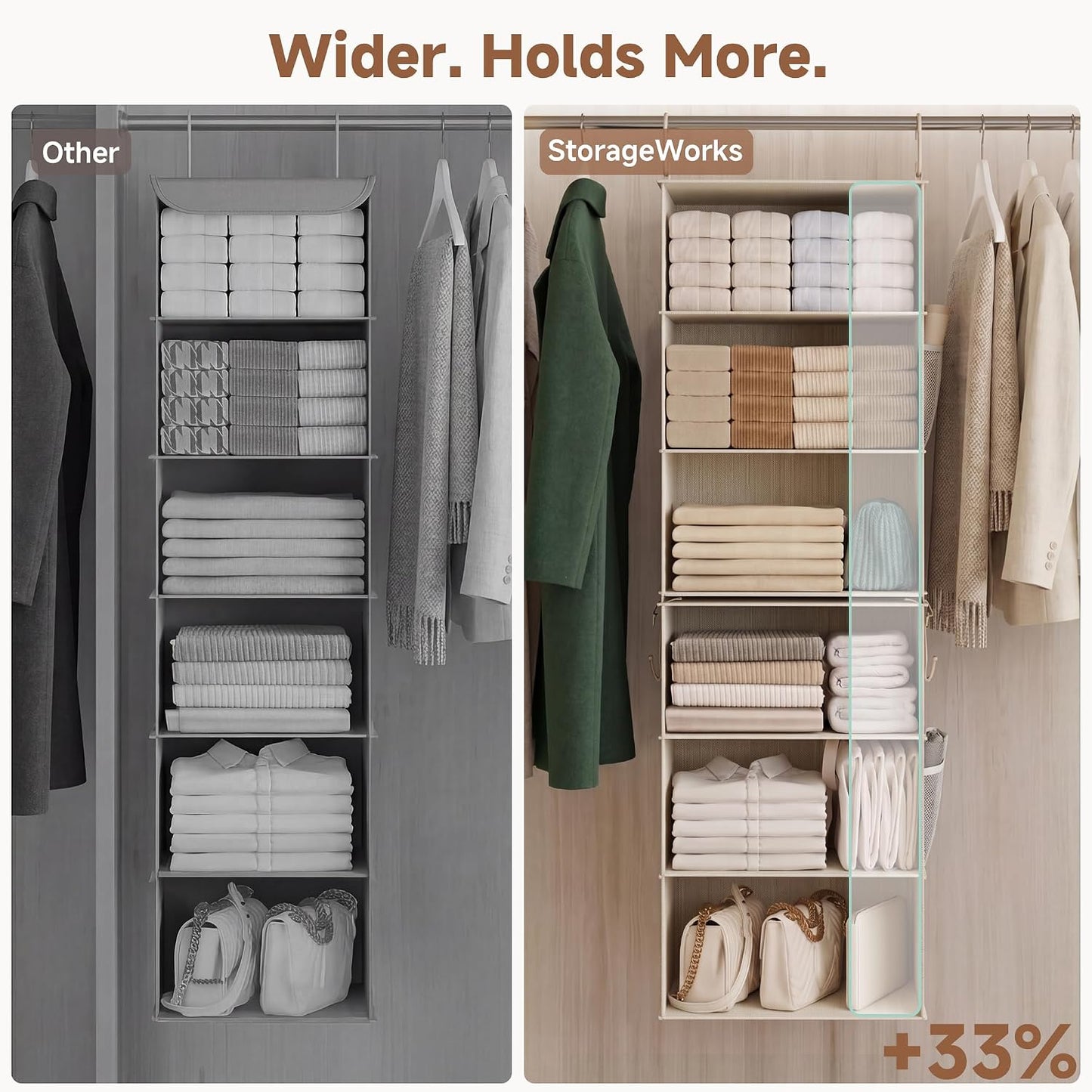 StorageWorks 6-Shelf Closet Organizers, Two 3-Shelf Separable Hanging Shelves for Closet, 12 1⁄2" D x 12 1⁄2" W x 47 ¼" H, Mixing of Beige, White & Ivory