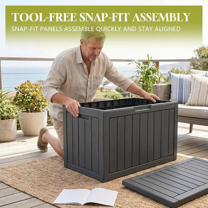 Waterproof Outdoor Storage Box Outside Deck Box Lockable Resin Bench UV Resistant Furniture Cushion Pool Tool Float Bin Patio Garden Porch (Black, 120 Gallon)