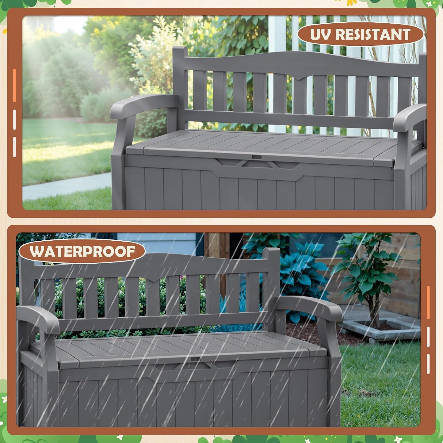 JUMMICO 80 Gallon Resin Outdoor Storage Bench, Large Deck Box with Armrest, Lockable&Waterproof for Garden, Home, Patio, Pools (Black, 80 Gallon)