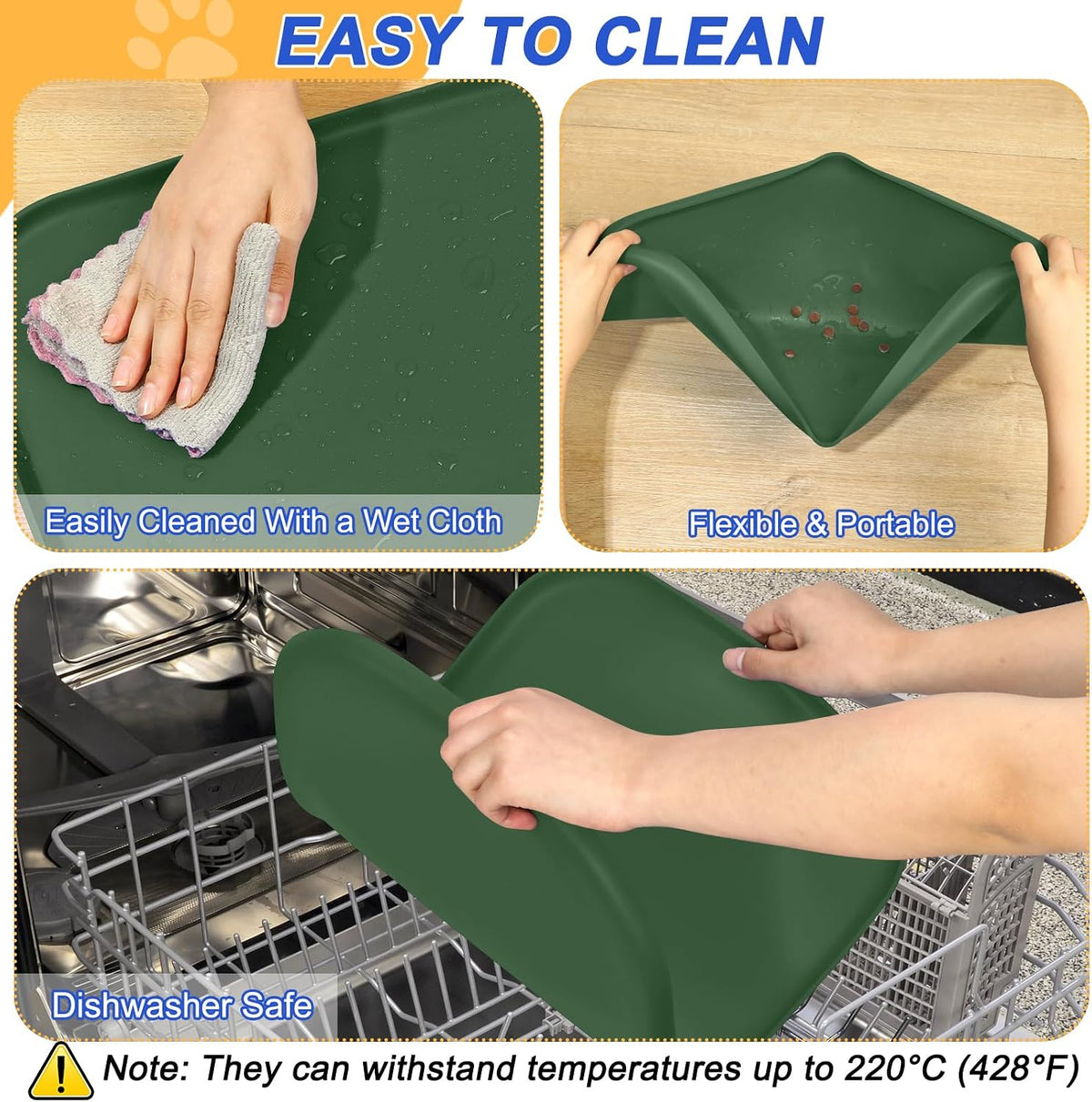 SMILOOL Silicone Pet Food Mat with Raised Edge for Food and Water Bowl, Dog Feeding Mats, Cat Food Trays for Floor Waterproof, Rubber Tray for Dogs and Cats, 19 x 12 x 0.7 Black