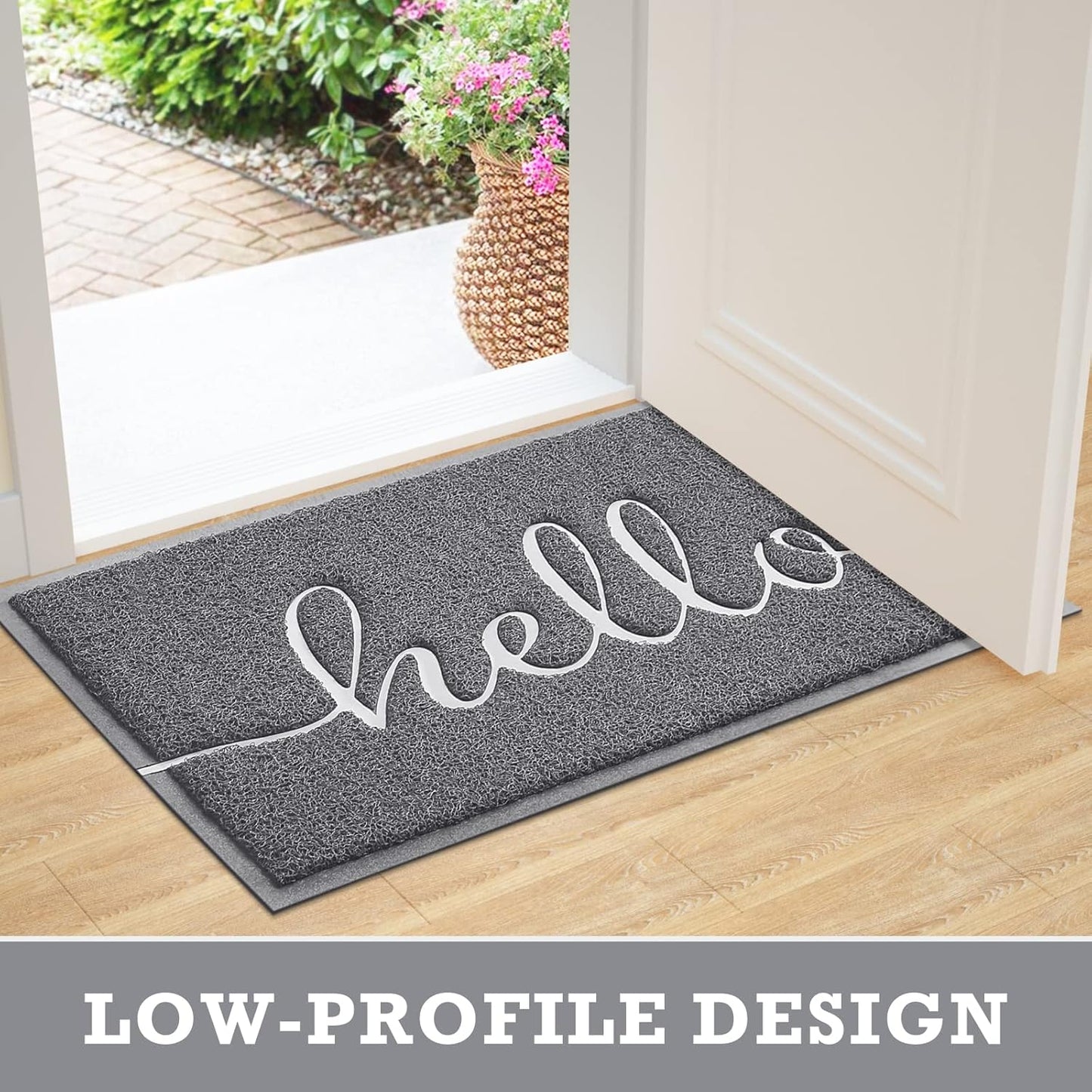 CozyBounty Black Door Mat Welcome Mats Outdoor Indoor Non-Slip Doormat for Entryway Low-Profile Floor Mat for Yard, Garage, High Traffic Areas (30"x17.5", Black)