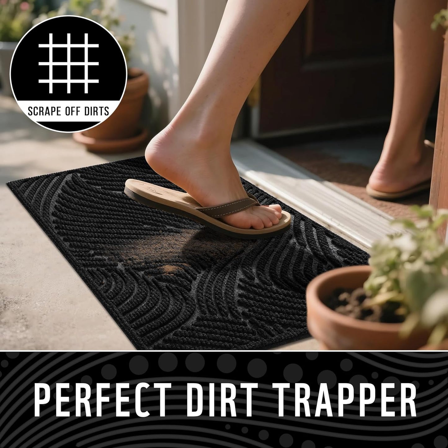 Yimobra Doormat Outdoor Entrance, Simple Stripes All-Weather Waterproof & Non-Slip Mat for Front Door, Heavy Duty Welcome Mat for Indoor, Garage, Patio-29.5x17, Dark Grey