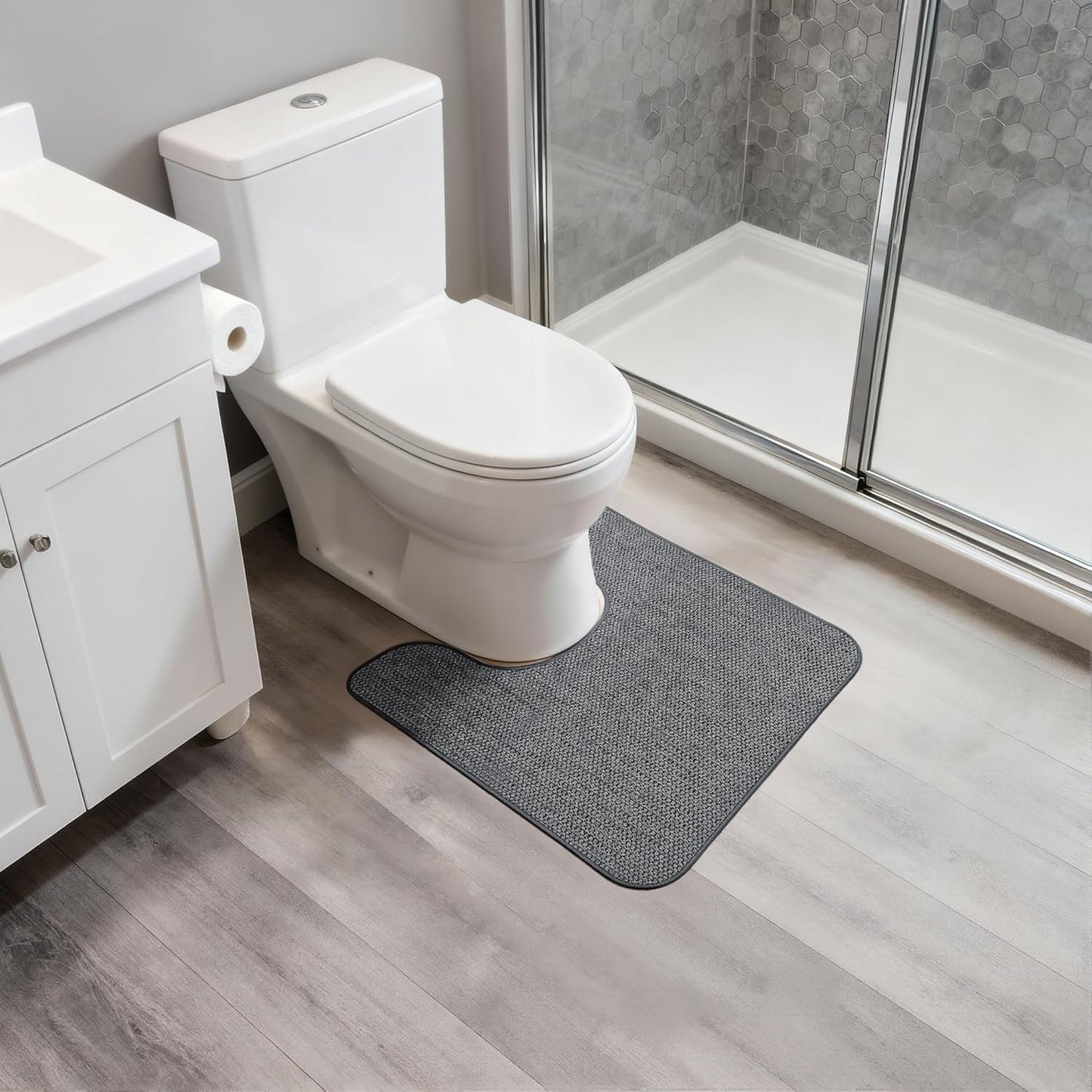 Bath Mat,Ultra Thin Bathroom Rugs,Rubber Bath Mats for Bathroom,No Slip Bath Rugs,Quick Dry,Machine Washable,Low Pile,Absorbent,Shower Outside,Sink,Home Decor Accessories.Grey,1'5"x2'3"(17x27Inch)