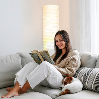 STOBOK Rice Paper Floor Lamp Shade Replacement, 36-inch Standing Paper Lampshade, Japanese Style Long Lamp Shade Only, Foldable Light Cover for Living Room Bedroom Hotel Decor, White