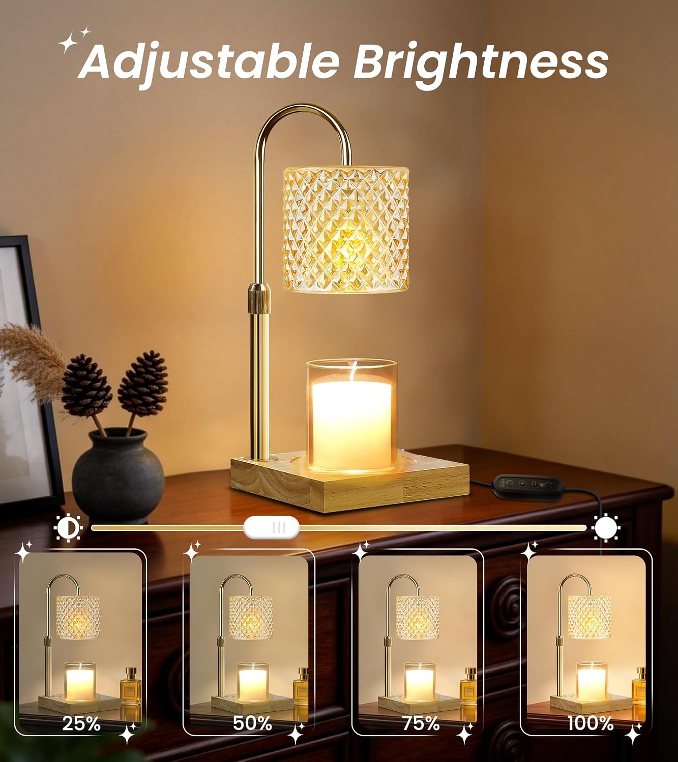TigQiang Candle Warmer Lamp with Timer Dimmer, Birthday Gifts for Women Mom, House Warming Gifts, Elegant New Home Decor, Wax Warmer for Jar Candles, Heater Lamp for Scented Wax, Clear Glass