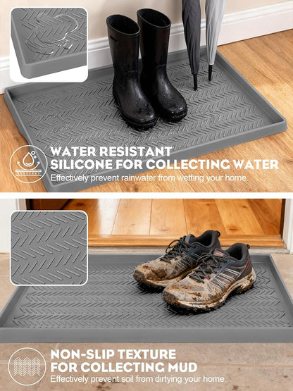 Kalolary Extra Large Boot Tray for Entryway, Silicone Shoe Trays Mat for Indoor Outdoor Use Non-Slip Shoe Mat Tray for Muddy & Wet Shoes Waterproof Shoe Rug for Front Door Patio Porch Room (30“x16“)