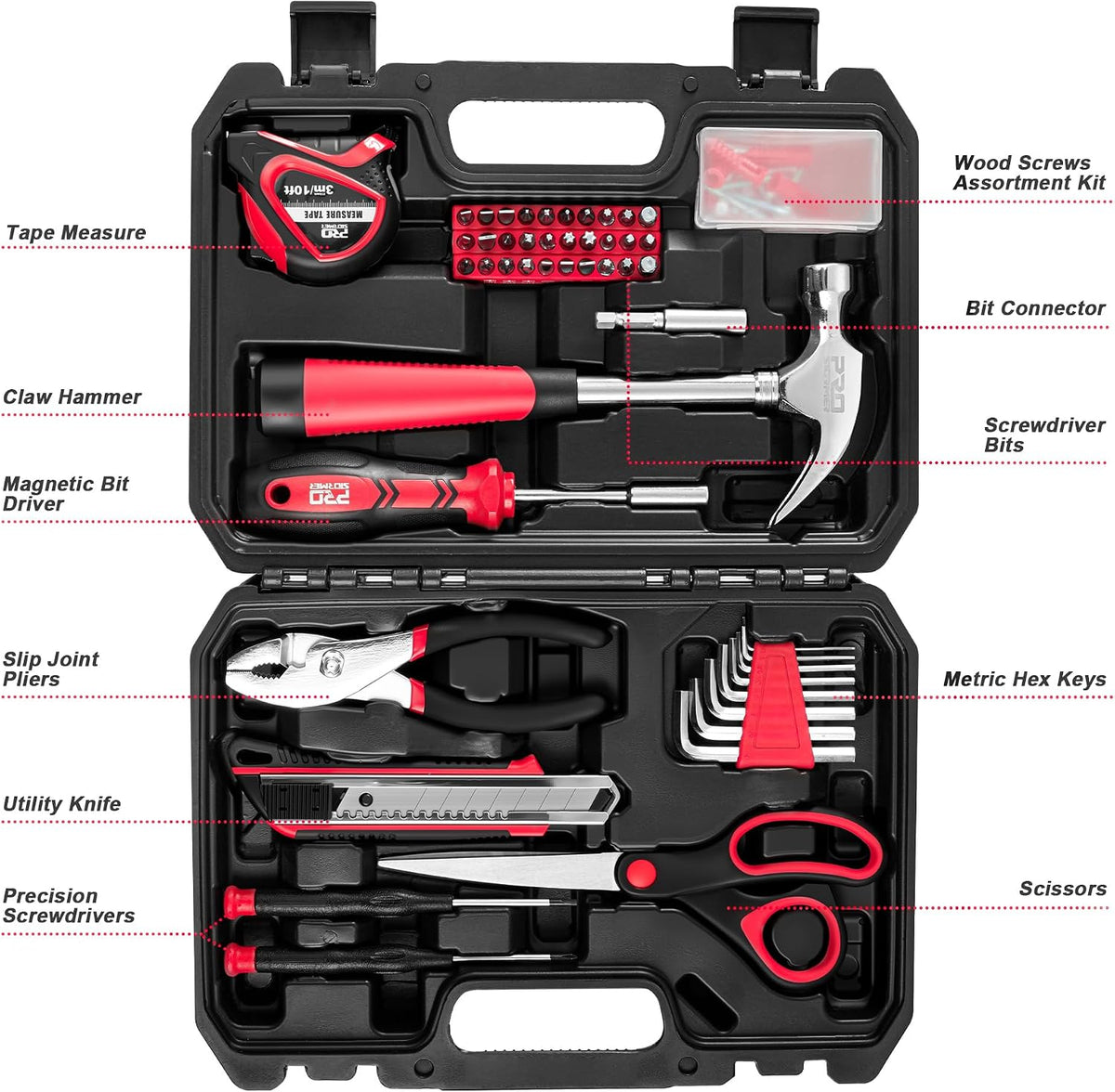 Prostormer 93-Piece Tool Kit, Basic Household Repair Tool Set with Toolbox Storage Case, Small Starter Tool Box Kit for Homeowners and College Students (Blue)