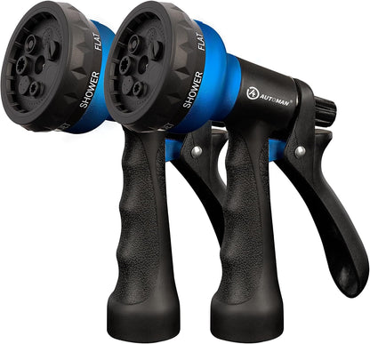 AUTOMAN Garden Hose Nozzle - 2 Pack, 100% Metal High Pressure Spray Nozzle, Labor-Saving Design, Heavy Duty for Garden Watering, Car Washing, Window Cleaning, Pets Bathing