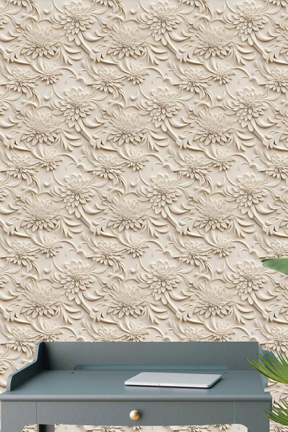 Floral Peel and Stick Wallpaper 3D Effect Interior Wall Décor Contact Paper Self Adhesive Removable Renter Friendly for Bedroom Living Cabinet Room 17.7in x 9.8ft (Not Textured Wallpaper