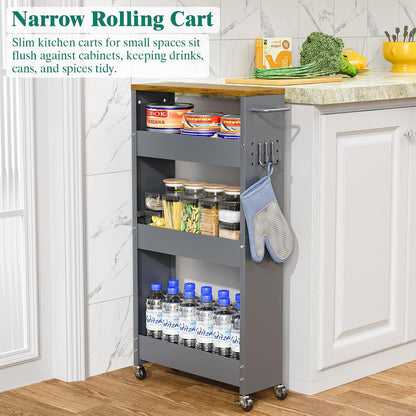 XYZLVSI Slim Storage Cart, Narrow Kitchen Rolling Cart for Small Spaces | 5.9" W skinny storage cart, 12.4" bottom metal utility cart with 360° swivel wheels for bathroom/laundry, slim shelf, white