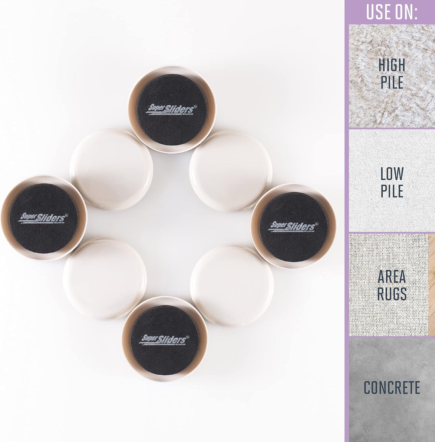Super Sliders 2 1/2" Round Reusable Furniture Sliders- Easily Move Small to Medium Sized Items Across Carpet 8 Pack Beige