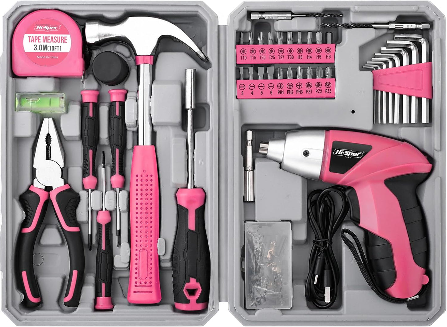 Hi-Spec 4V Electric Screwdriver Tool Kit Set. Cordless USB Rechargeable Screwdriver with Home Repair Tools. 42pc Compact Portable Case, DIY Kit for Beginners and the Household - Green