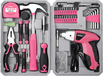 Hi-Spec 4V Electric Screwdriver Tool Kit Set. Cordless USB Rechargeable Screwdriver with Home Repair Tools. 42pc Compact Portable Case, DIY Kit for Beginners and the Household - Green
