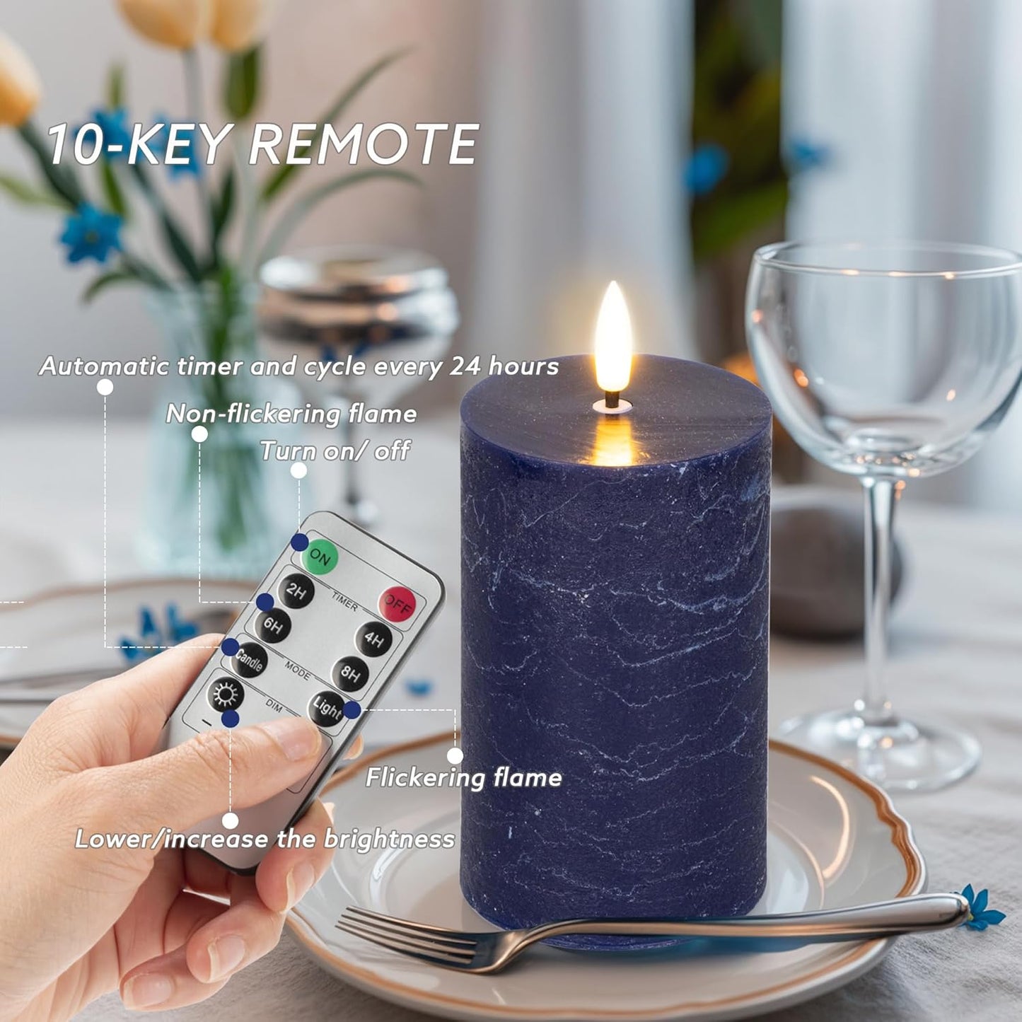 White Flameless Pillar Candles, Battery Operated Wax Candles with Remote, Flat Top Flickering Flameless Candles, LED Candle for Home, Wedding, Party Decor, Set of 3, Φ 3" H 4" 5" 6"
