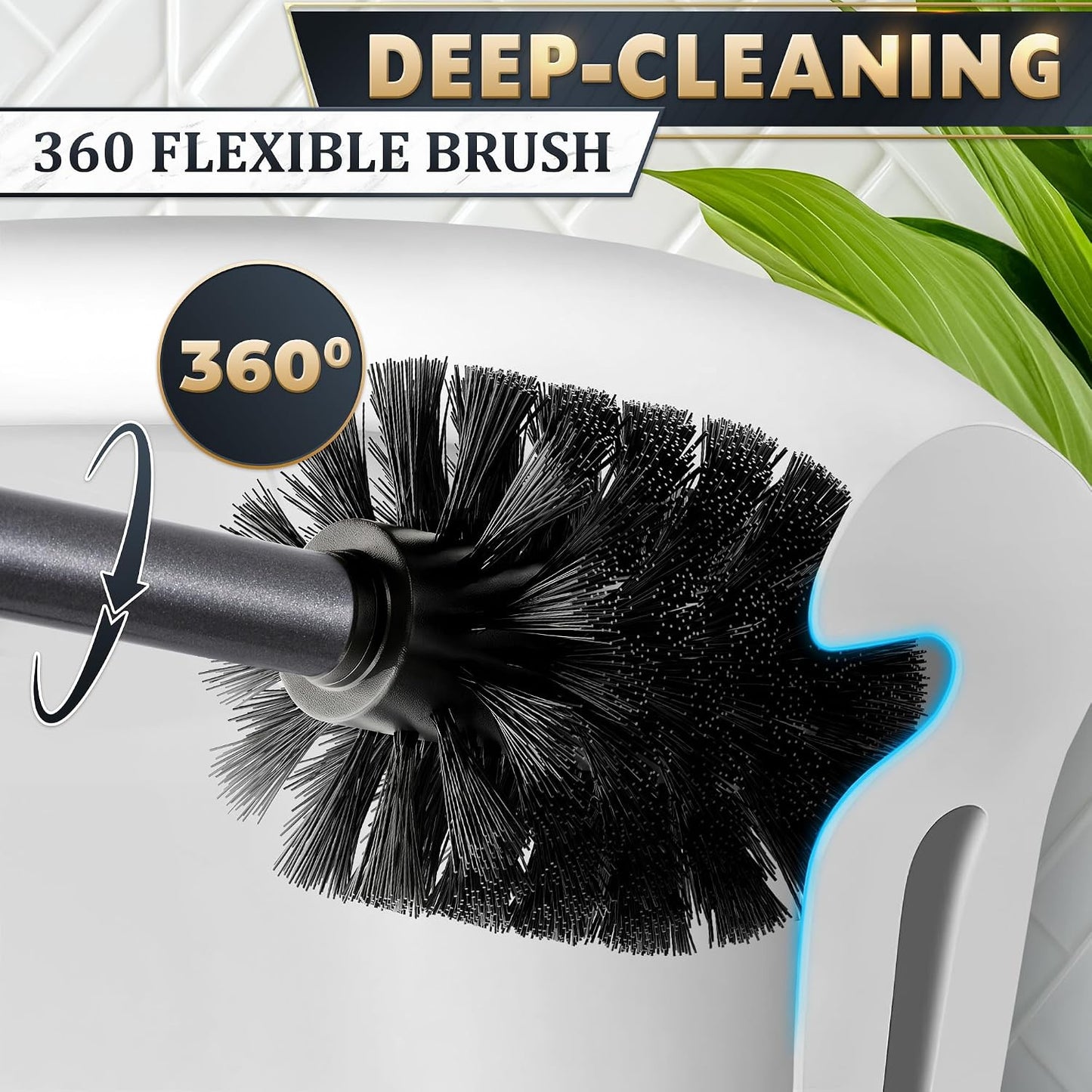 Black Toilet Brush and Holder Set - Slim Matte Design that Fits Anywhere - Stainless Steel Toilet Bowl Brush and Holder with 2 Rounded Corners, Replaceable Head, Removable Inner Bowl & Splash Guard