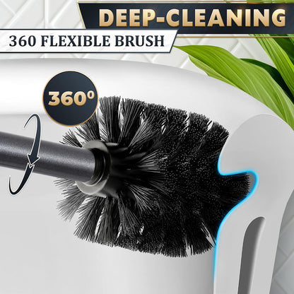 Black Toilet Brush and Holder Set - Slim Matte Design that Fits Anywhere - Stainless Steel Toilet Bowl Brush and Holder with 2 Rounded Corners, Replaceable Head, Removable Inner Bowl & Splash Guard