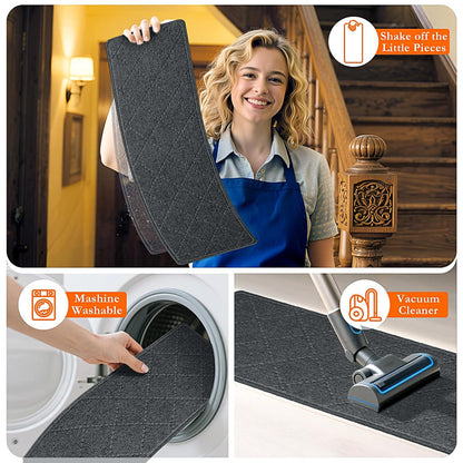 Stair Treads for Wooden Steps 15 PCS - 8’’ x 30’’, Non Slip Stair Runner, Machine Washable Stair Rugs Strips for Kids Pets and Elderly, Indoor Carpet for Stairs (Grey)
