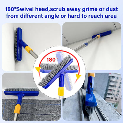 ITTAR Grout & Scrub Brush Combo, Floor Scrubber with Long Handle, Multi-Purpose Stiff Bristles Cleaning Brush Set for Tile, Grout, Deck, Kitchen, Shower Floor (2 Pcs)